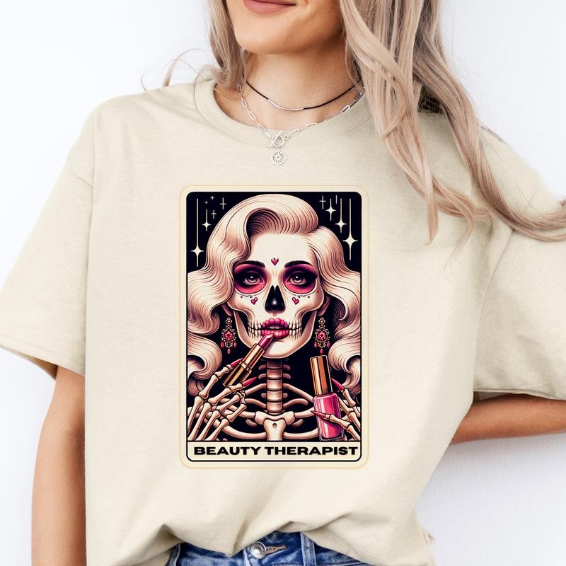 Tarot Card T-Shirts Beauty Industry  - Print is Sublimation, Unisex T-Shirt, Funny Tee, Funny Apparel, Gift Idea, Relaxed Fit, Casual Apparel, Cute Top, Great with Jeans, All Seasons, Fun Style, Comfortable Shirt