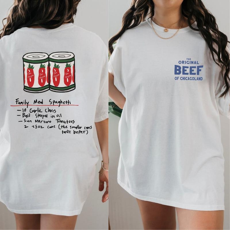 The Bear Spaghetti Recipe 2 Cans Version, The Bear, Carmy Berzatto The Bear Spaghetti Recipe T-Shirt Sweatshirt Hoodie Unisex Casual Menswear