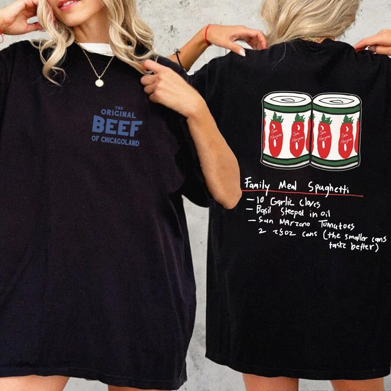The Bear Spaghetti Recipe 2 Cans Version, The Bear, Carmy Berzatto The Bear Spaghetti Recipe T-Shirt Sweatshirt Hoodie Unisex Casual Menswear