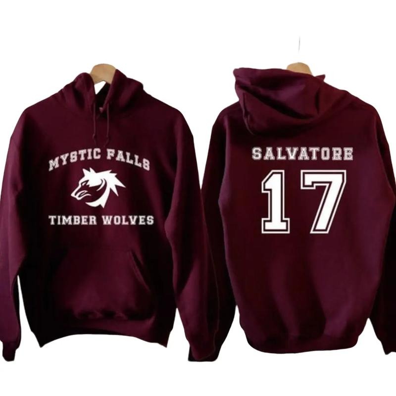 The Vampire Diaries Inspired Hoodie, Mystic Falls Salvatore 17 Front and Back, Unisex Graphic Streetwear, Soft Fabric Casual Pullover