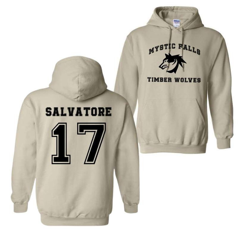 The Vampire Diaries Inspired Hoodie, Mystic Falls Salvatore 17 Front and Back, Unisex Graphic Streetwear, Soft Fabric Casual Pullover