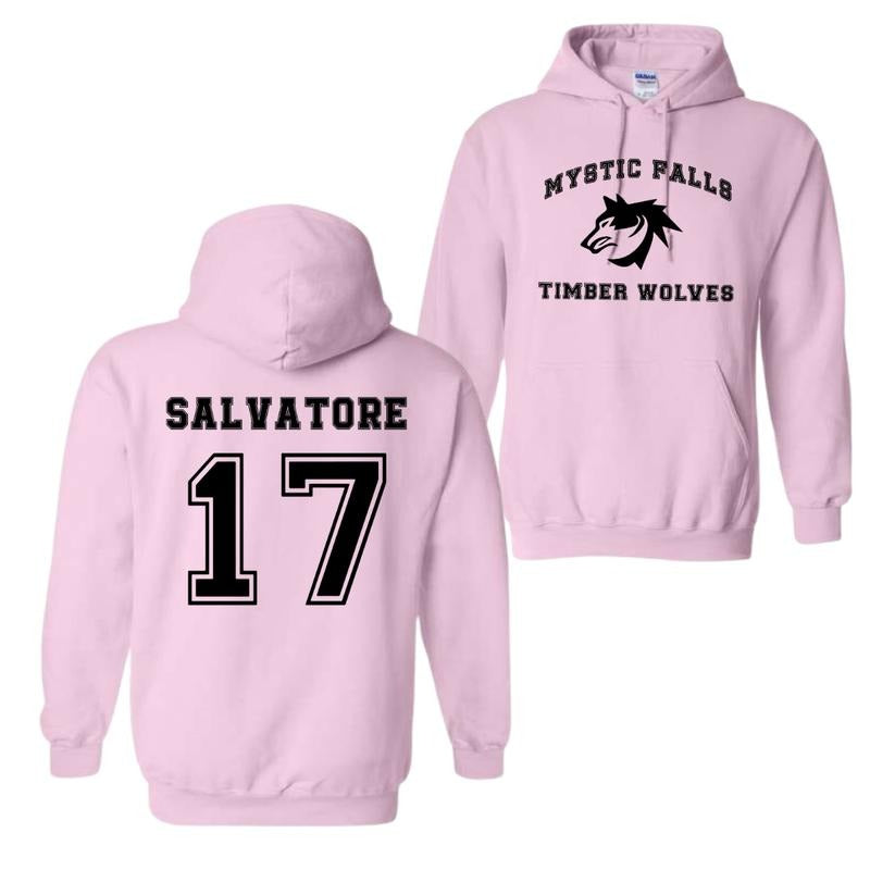 The Vampire Diaries Inspired Hoodie, Mystic Falls Salvatore 17 Front and Back, Unisex Graphic Streetwear, Soft Fabric Casual Pullover