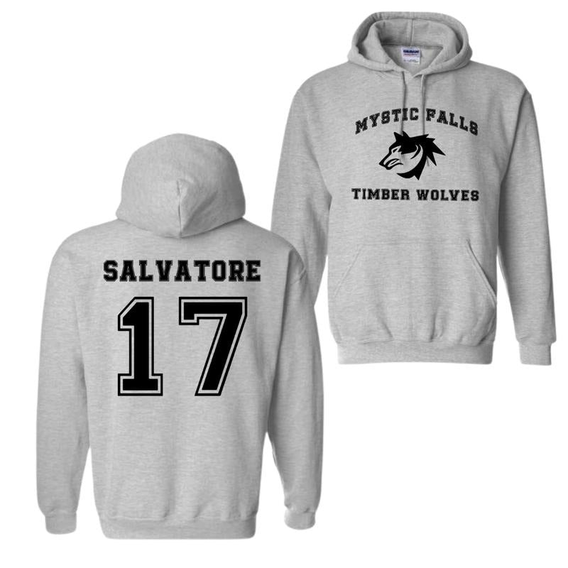 The Vampire Diaries Inspired Hoodie, Mystic Falls Salvatore 17 Front and Back, Unisex Graphic Streetwear, Soft Fabric Casual Pullover