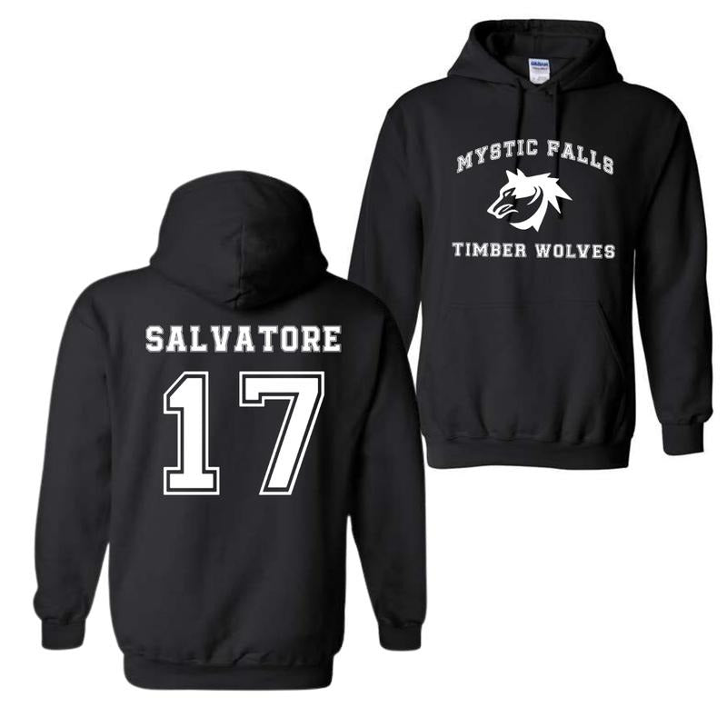 The Vampire Diaries Inspired Hoodie, Mystic Falls Salvatore 17 Front and Back, Unisex Graphic Streetwear, Soft Fabric Casual Pullover