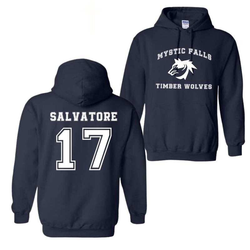 The Vampire Diaries Inspired Hoodie, Mystic Falls Salvatore 17 Front and Back, Unisex Graphic Streetwear, Soft Fabric Casual Pullover