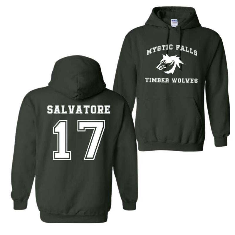 The Vampire Diaries Inspired Hoodie, Mystic Falls Salvatore 17 Front and Back, Unisex Graphic Streetwear, Soft Fabric Casual Pullover