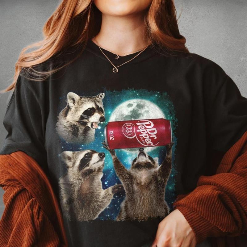 Three Racc00ns Dr Pepper Vintage Graphic T-shirts, Retro Racc00n Moon Tshirt, Funny Racccon Tee, Oversized Gifts, Christmas Gift, Gift Shirt, Christmas Gift Shirt