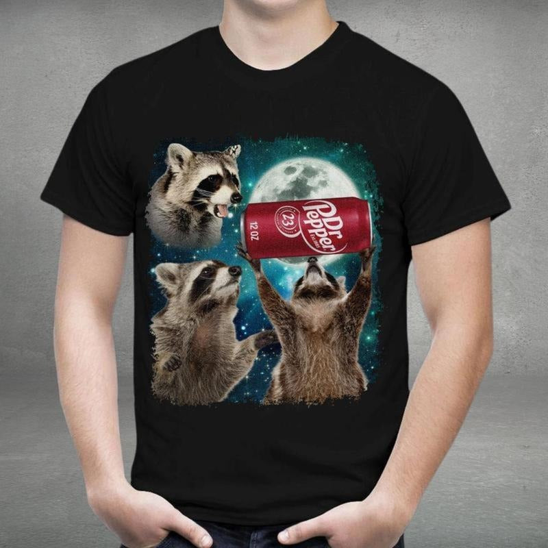 Three Racc00ns Dr Pepper Vintage Graphic T-shirts, Retro Racc00n Moon Tshirt, Funny Racccon Tee, Oversized Gifts, Christmas Gift, Gift Shirt, Christmas Gift Shirt