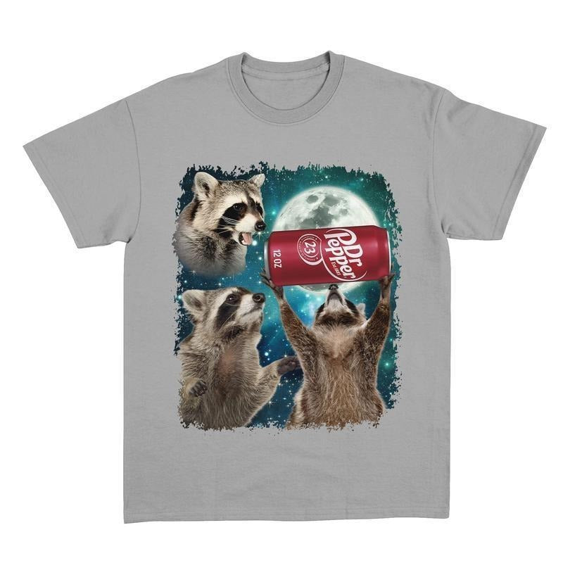 Three Racc00ns Dr Pepper Vintage Graphic T-shirts, Retro Racc00n Moon Tshirt, Funny Racccon Tee, Oversized Gifts, Christmas Gift, Gift Shirt, Christmas Gift Shirt