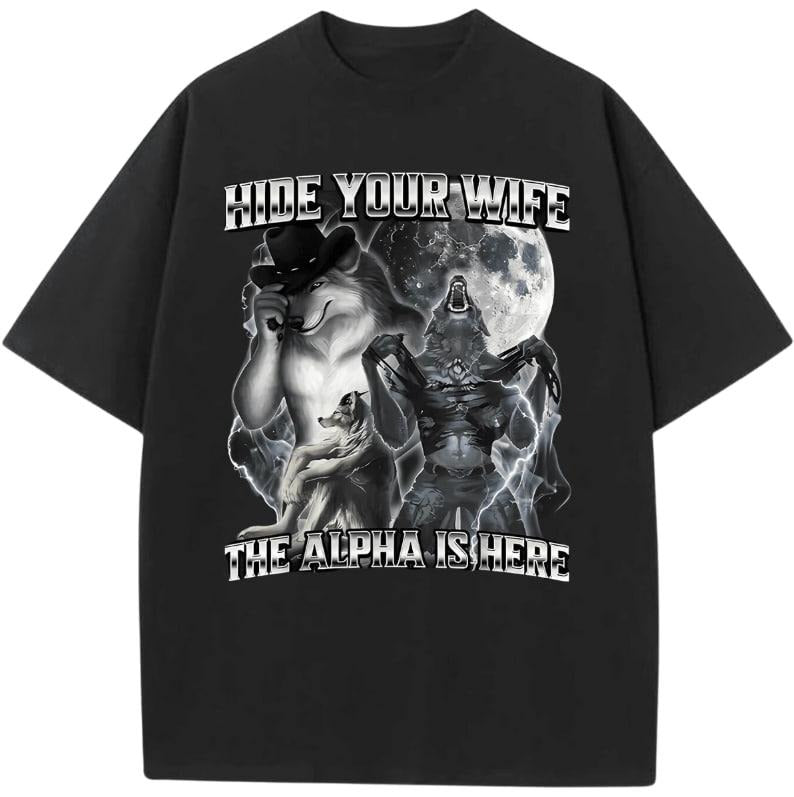 Three Turtles Vintage 90s Graphic T-shirts, Hide Your Wife The Alpha Ls Here Funny Werewolf Wolf Meme Vintage Graphic T-shirt,funny graphic tees Top