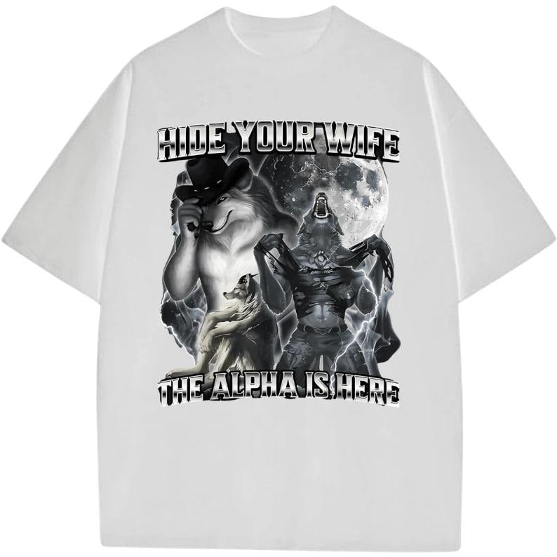 Three Turtles Vintage 90s Graphic T-shirts, Hide Your Wife The Alpha Ls Here Funny Werewolf Wolf Meme Vintage Graphic T-shirt,funny graphic tees Top