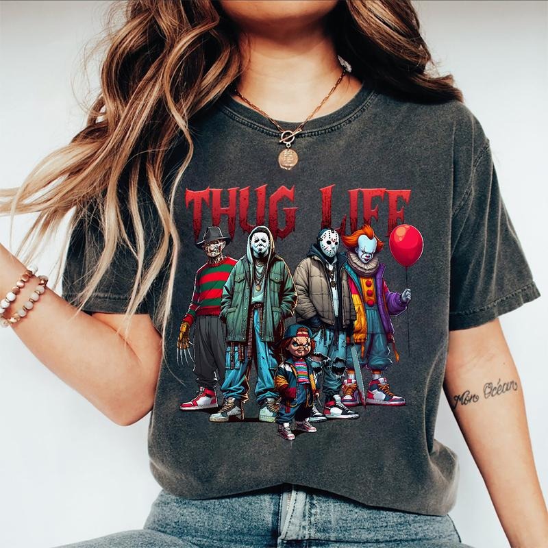 Thug L1fe Horror Characters V8 Halloween Shirt, Sweatshirt, Hoodie Top Womenswear Athletic Collar