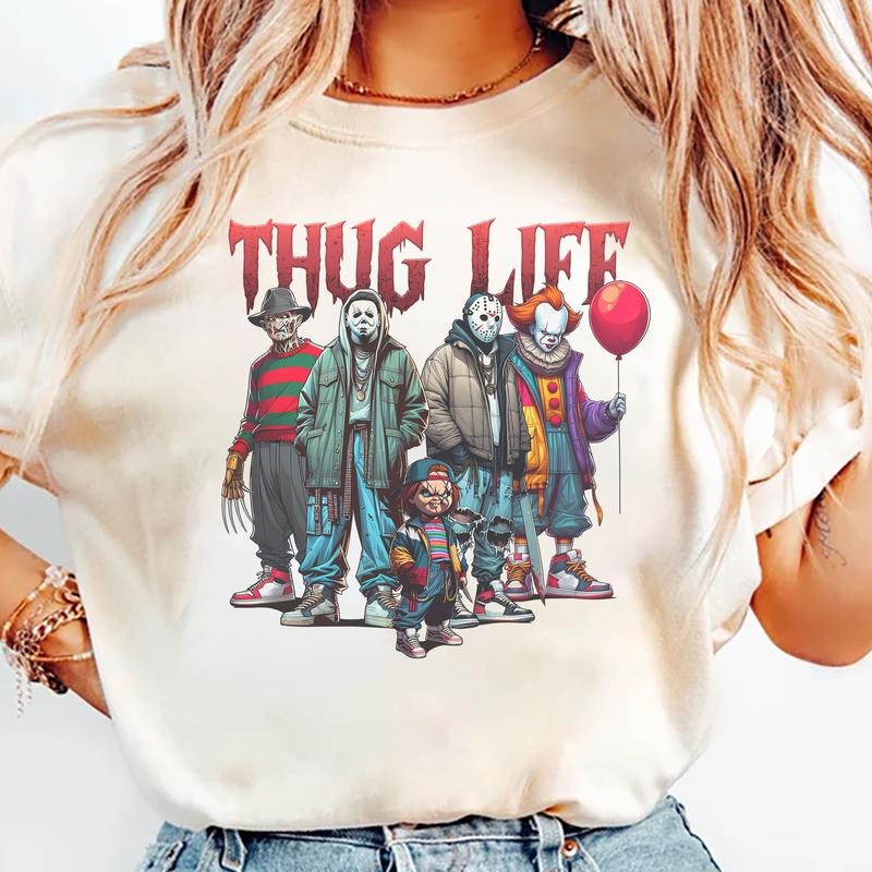 Thug L1fe Horror Characters V8 Halloween Shirt, Sweatshirt, Hoodie Top Womenswear Athletic Collar