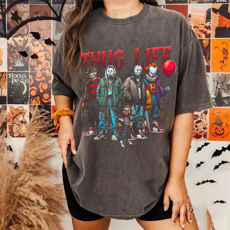 Thug L1fe Horror Characters V8 Halloween Shirt, Sweatshirt, Hoodie Top Womenswear Athletic Collar