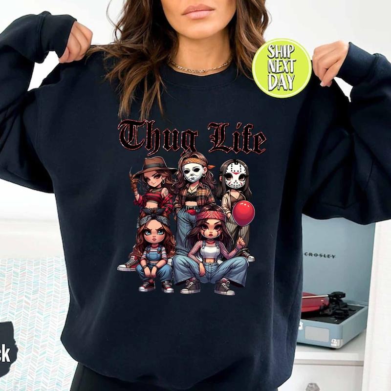 Thug Life Horror Girls Movie Sweatshirt, Michael Myers Sweatshirt, Jason Voorhees Shirt, Freddy Krueger Shirt, Ghost Face Shirt, Vintage Scary Movies Shirt, Horror Halloween Shirt, Halloween 2024 TShirt, Trick Or Treat TShirt, Spooky Season Tshirt, Hoodie