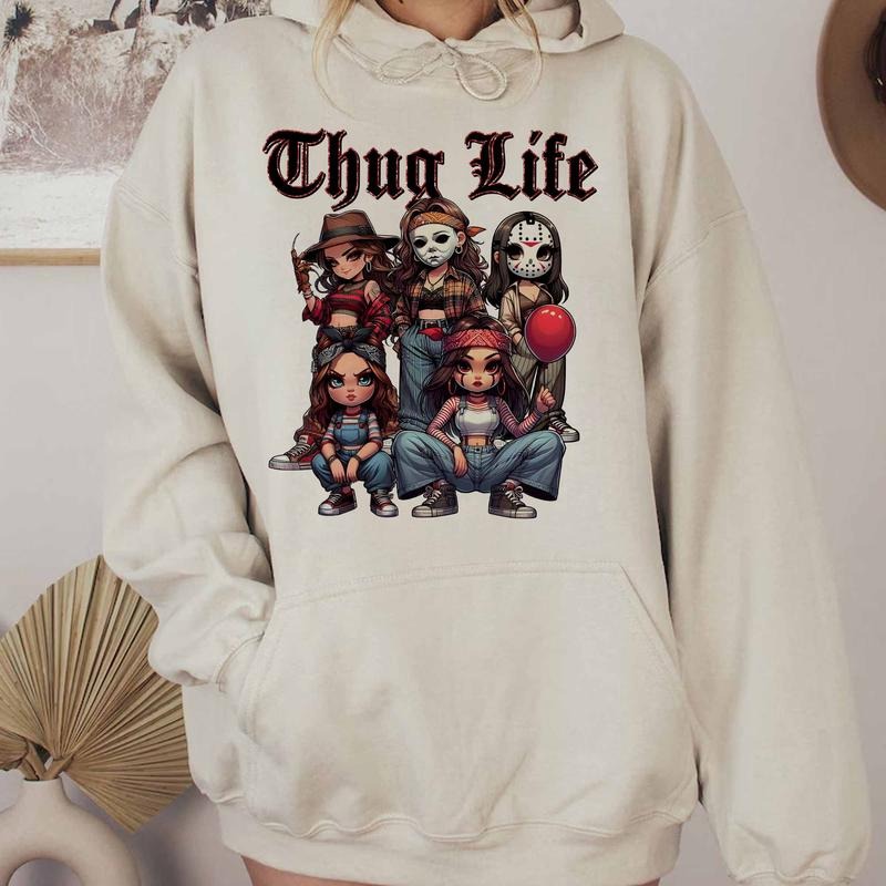 Thug Life Horror Girls Movie Sweatshirt, Michael Myers Sweatshirt, Jason Voorhees Shirt, Freddy Krueger Shirt, Ghost Face Shirt, Vintage Scary Movies Shirt, Horror Halloween Shirt, Halloween 2024 TShirt, Trick Or Treat TShirt, Spooky Season Tshirt, Hoodie