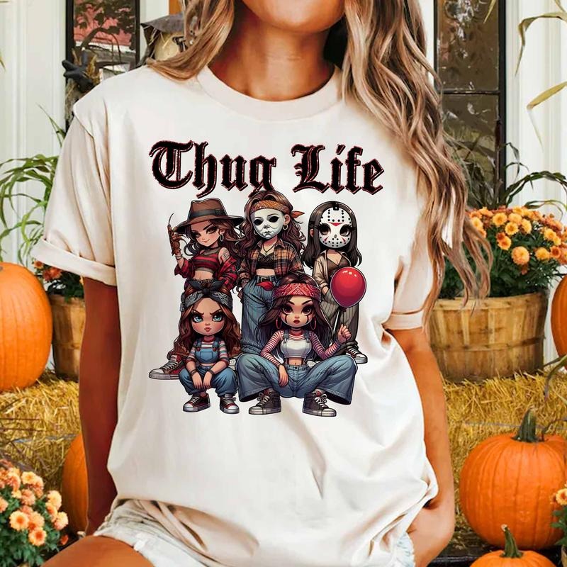 Thug Life Horror Girls Movie Sweatshirt, Michael Myers Sweatshirt, Jason Voorhees Shirt, Freddy Krueger Shirt, Ghost Face Shirt, Vintage Scary Movies Shirt, Horror Halloween Shirt, Halloween 2024 TShirt, Trick Or Treat TShirt, Spooky Season Tshirt, Hoodie