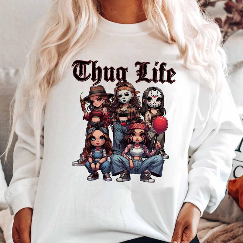 Thug Life Horror Girls Movie Sweatshirt, Michael Myers Sweatshirt, Jason Voorhees Shirt, Freddy Krueger Shirt, Ghost Face Shirt, Vintage Scary Movies Shirt, Horror Halloween Shirt, Halloween 2024 TShirt, Trick Or Treat TShirt, Spooky Season Tshirt, Hoodie
