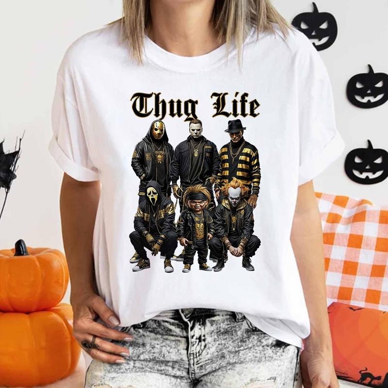 Thug Life Horror Movie Sweatshirt, Michael Myers Sweatshirt, Ghost Face Hoodie, Vintage Scary Movies Shirt, Horror Halloween Shirt Cotton Fit