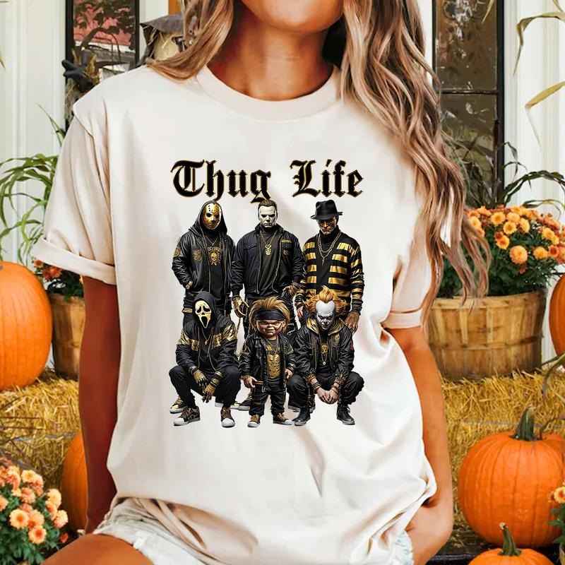 Thug Life Horror Movie Sweatshirt, Michael Myers Sweatshirt, Ghost Face Hoodie, Vintage Scary Movies Shirt, Horror Halloween Shirt Cotton Fit