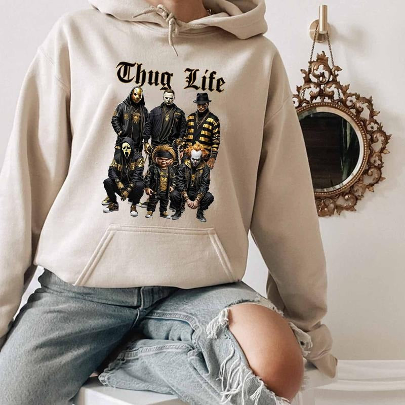 Thug Life Horror Movie Sweatshirt, Michael Myers Sweatshirt, Ghost Face Hoodie, Vintage Scary Movies Shirt, Horror Halloween Shirt Cotton Fit