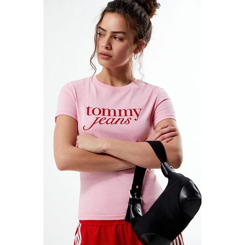 Tommy Jeans Women's Pink Essential Logo Slim T-Shirt