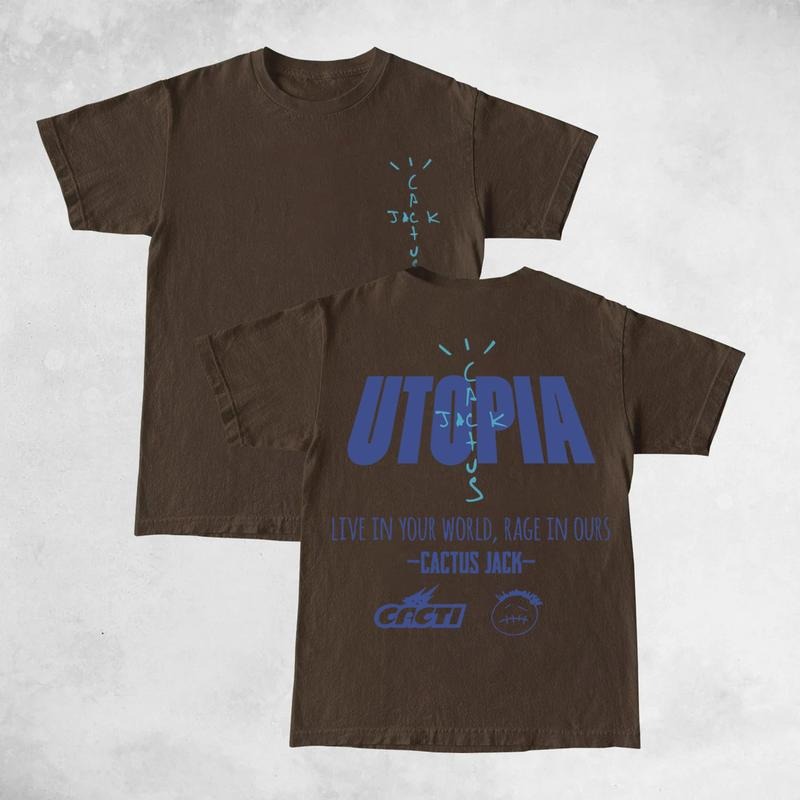 Travis Cactus Utopia Double Sides Front And Back Premium Cotton T-Shirt Cotton Unisex Shirt Rap Shirt Rapper Rap Tee Hiphop Shirt Music Tour Merch Gift for Him Gift For Her Vintage Y2K Hoodie Sweatshirt
