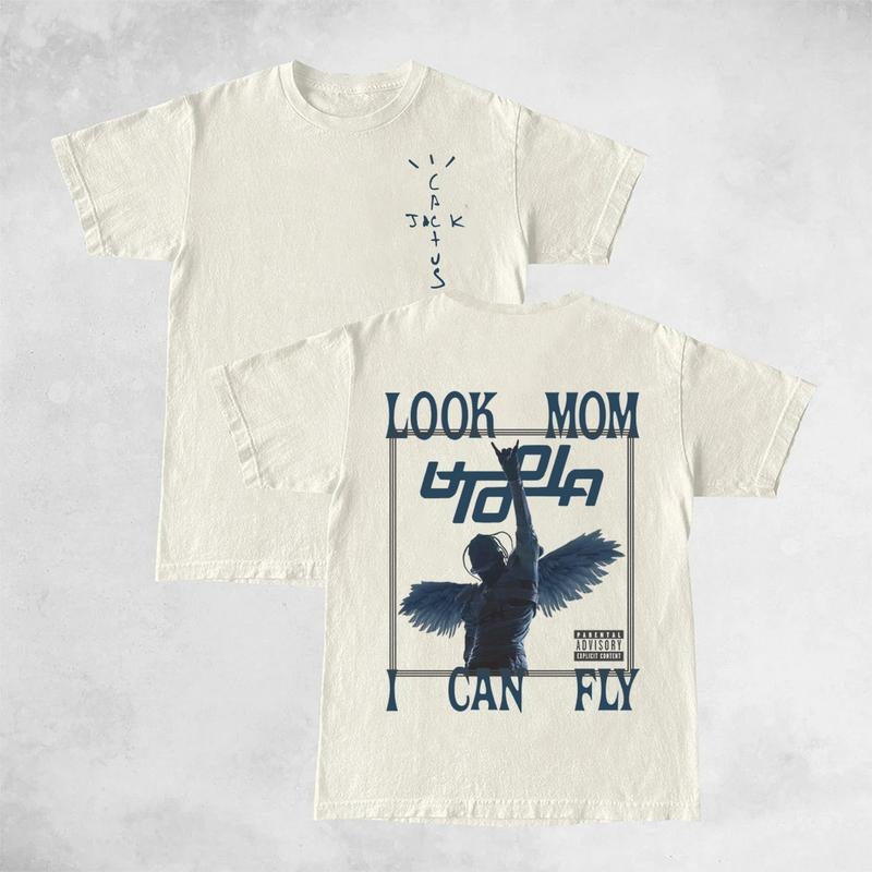 Travis LMICF Utopia Cactus Look Mom I Can Fly Double Sides Front And Back Tshirt Cotton Unisex Shirt Rap Shirt Rapper Rap Tee Hiphop Shirt Music Tour Merch Gift for Him Gift For Her Vintage Y2K Hoodie Sweatshirt
