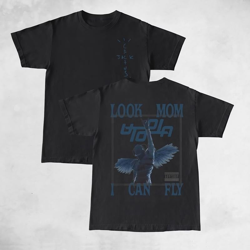 Travis LMICF Utopia Cactus Look Mom I Can Fly Double Sides Front And Back Tshirt Cotton Unisex Shirt Rap Shirt Rapper Rap Tee Hiphop Shirt Music Tour Merch Gift for Him Gift For Her Vintage Y2K Hoodie Sweatshirt