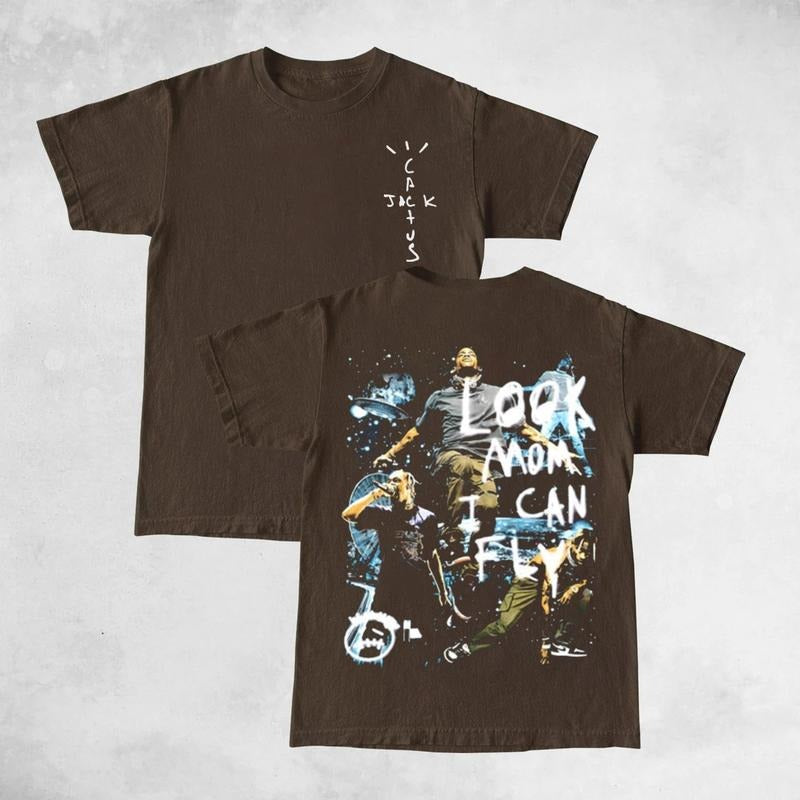 Travis Utopia Cactus Look Mom I Can Fly Double Sides Front And Back Premium T-Shirt Cotton Unisex Shirt Rap Shirt Rapper Rap Tee Hiphop Shirt Music Tour Merch Gift for Him Gift For Her Vintage Y2K Hoodie Sweatshirt