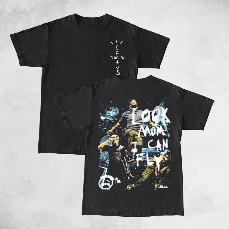 Travis Utopia Cactus Look Mom I Can Fly Double Sides Front And Back Premium T-Shirt Cotton Unisex Shirt Rap Shirt Rapper Rap Tee Hiphop Shirt Music Tour Merch Gift for Him Gift For Her Vintage Y2K Hoodie Sweatshirt