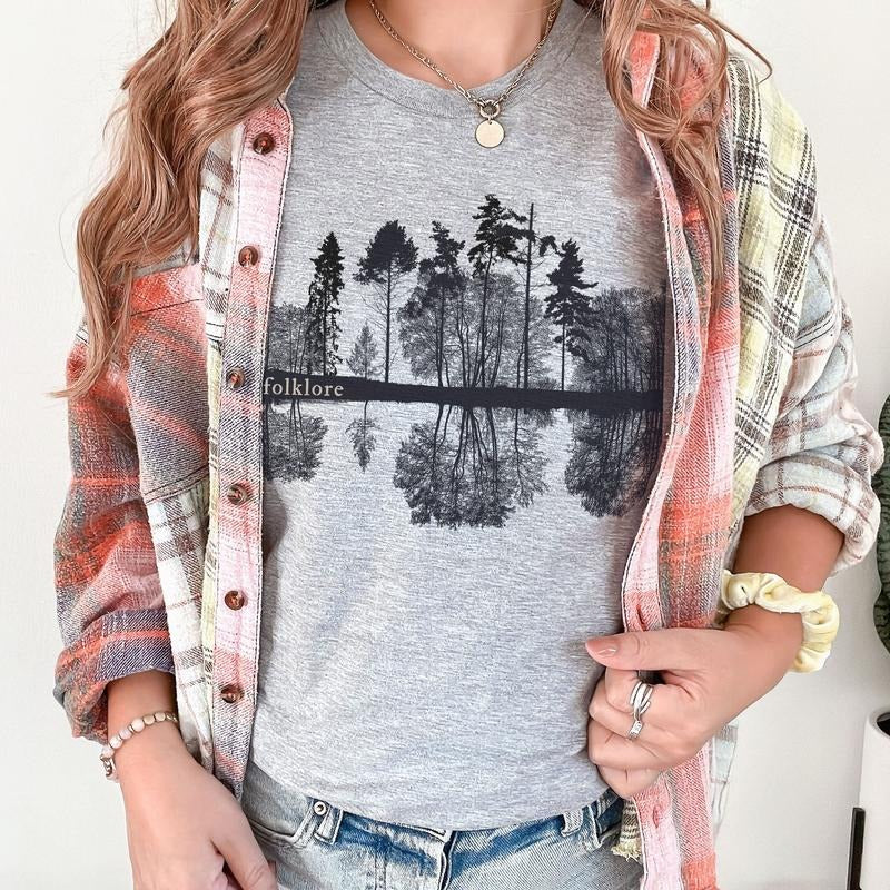 Trendy Folklore, Aesthetic Boho Music, Forest Lake Reflection Jumper, Unique Birthday Gift for Daughter, Sweatshirt, Hoodie, T Shirt