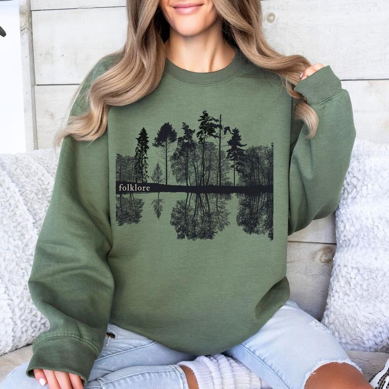 Trendy Folklore, Aesthetic Boho Music, Forest Lake Reflection Jumper, Unique Birthday Gift for Daughter, Sweatshirt, Hoodie, T Shirt