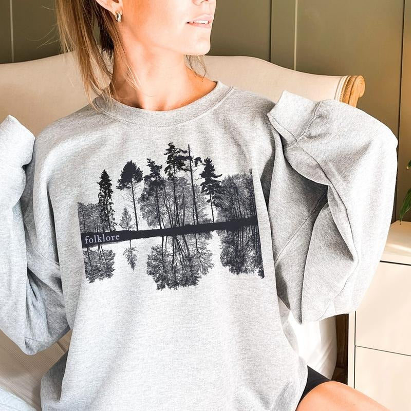 Trendy Folklore, Aesthetic Boho Music, Forest Lake Reflection Jumper, Unique Birthday Gift for Daughter, Sweatshirt, Hoodie, T Shirt