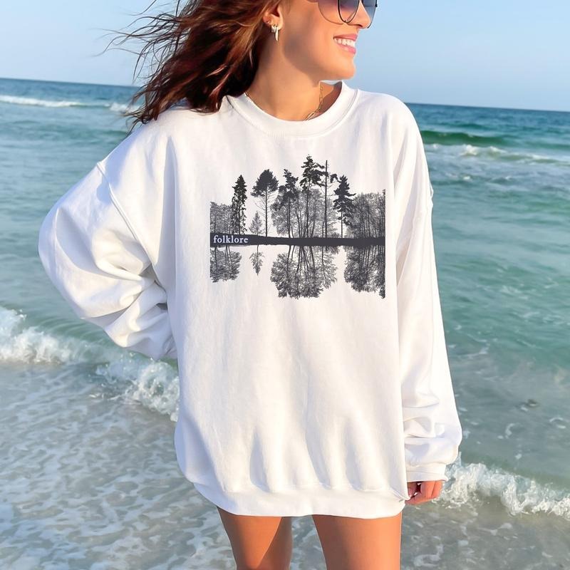 Trendy Folklore, Aesthetic Boho Music, Forest Lake Reflection Jumper, Unique Birthday Gift for Daughter, Sweatshirt, Hoodie, T Shirt