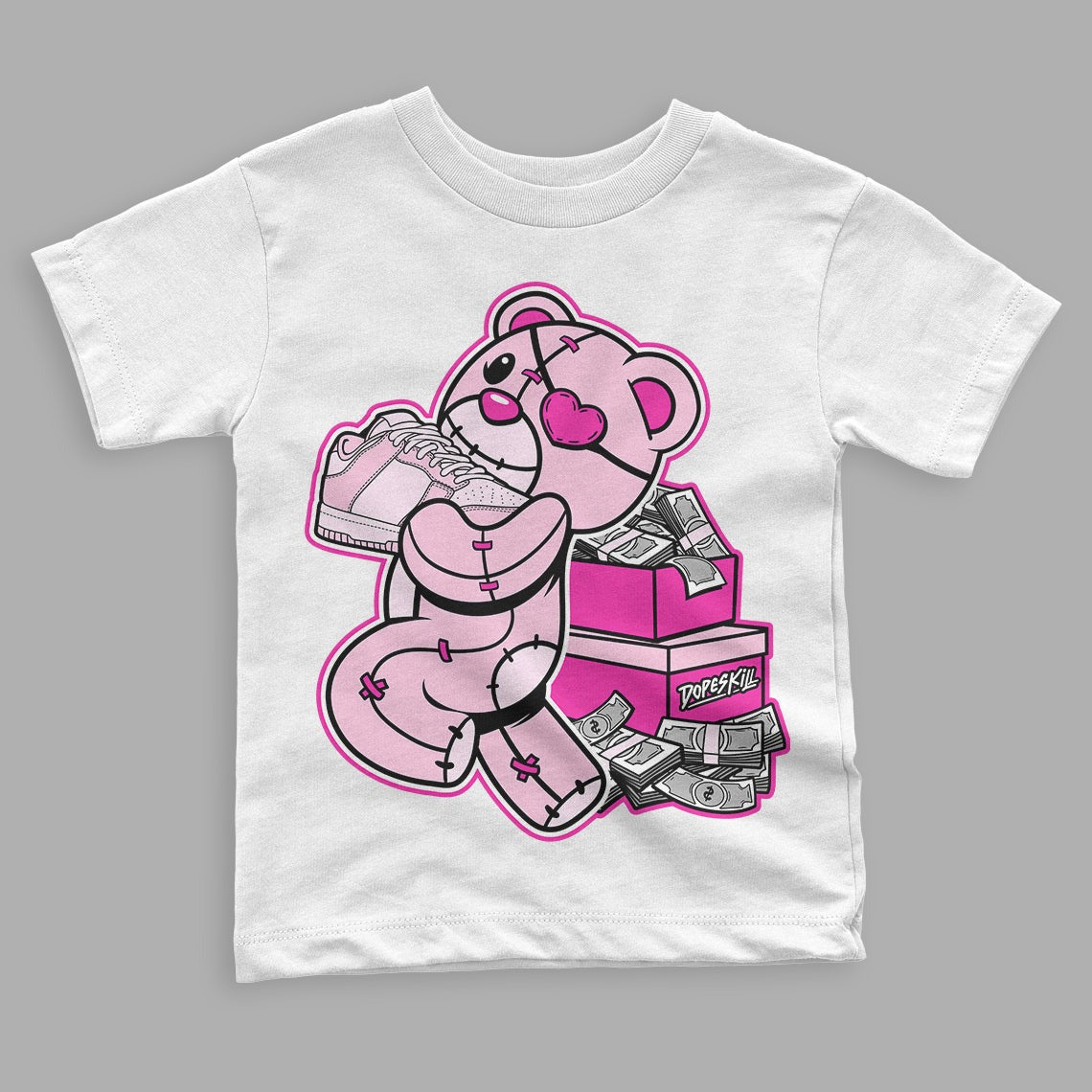 Triple Pink Dunk Low DopeSkill Toddler Kids T-shirt Bear Steals Sneaker Graphic