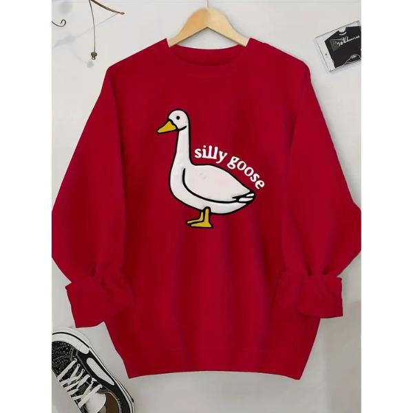 Unisex Men's Cartoon Goose & Letter Print Crewneck Graphic Sweatshirt, Essentials Sweatshirt, Loose Long Sleeve Graphic Sweatshirt, Trendy Casual Apparel