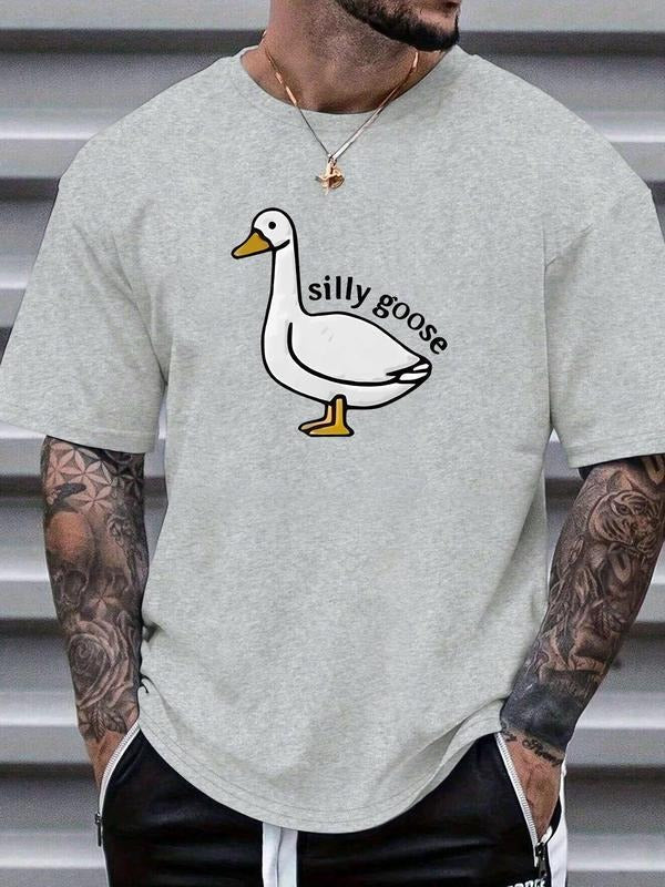Unisex Men's Cartoon Goose Graphic Round Neck Tee, Streetwear, Regular Fit Casual Fashion Short Sleeve T-shirt for Summer