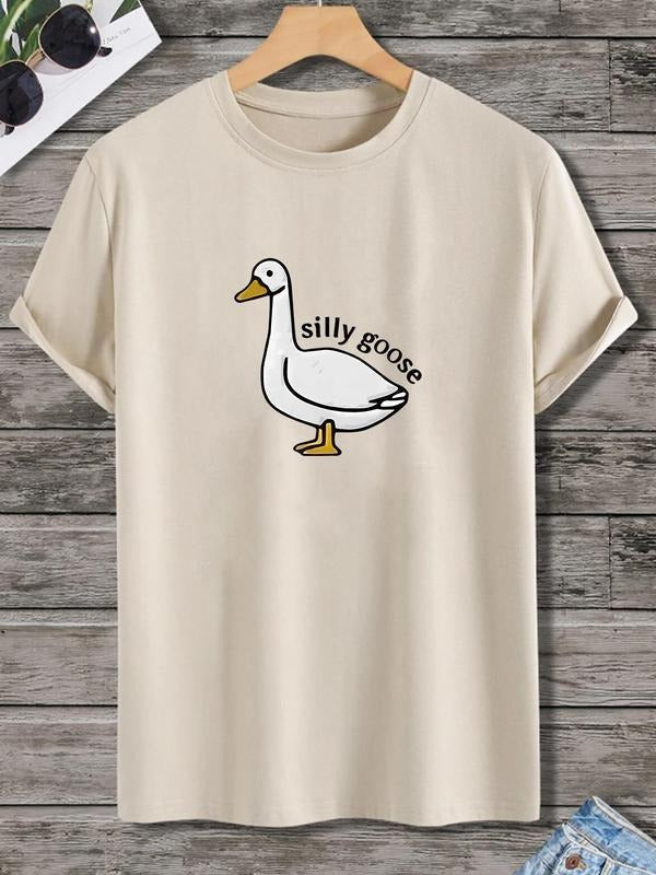 Unisex Men's Cartoon Goose Graphic Round Neck Tee, Streetwear, Regular Fit Casual Fashion Short Sleeve T-shirt for Summer