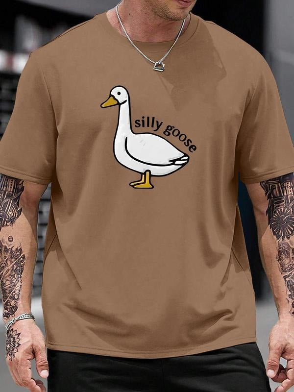 Unisex Men's Cartoon Goose Graphic Round Neck Tee, Streetwear, Regular Fit Casual Fashion Short Sleeve T-shirt for Summer