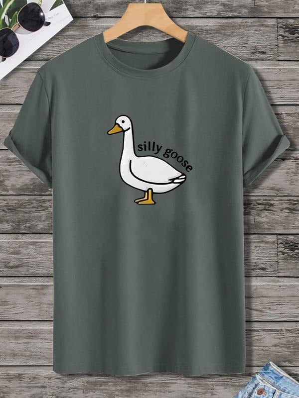 Unisex Men's Cartoon Goose Graphic Round Neck Tee, Streetwear, Regular Fit Casual Fashion Short Sleeve T-shirt for Summer