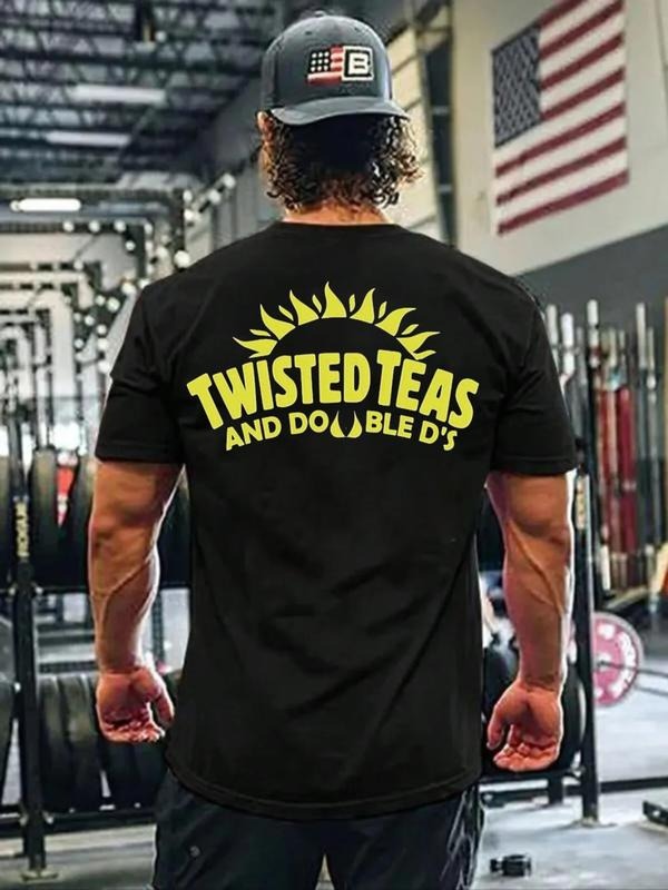 Unisex Men's Letter & Sun Print Drop Shoulder Crew Neck Tee, Loose Street Fashion Casual Soft Comfy Short Sleeve Round Neck T Shirt, Menswear, Men's B