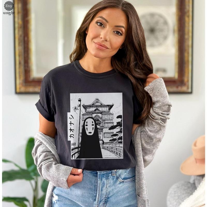 Unisex Spirited Journey T-Shirt - Studio Ghibli Adventure, Anime No-Face, Manga Bathhouse Scene, Japanese Tale Tee, Hayao Miyazaki Classic