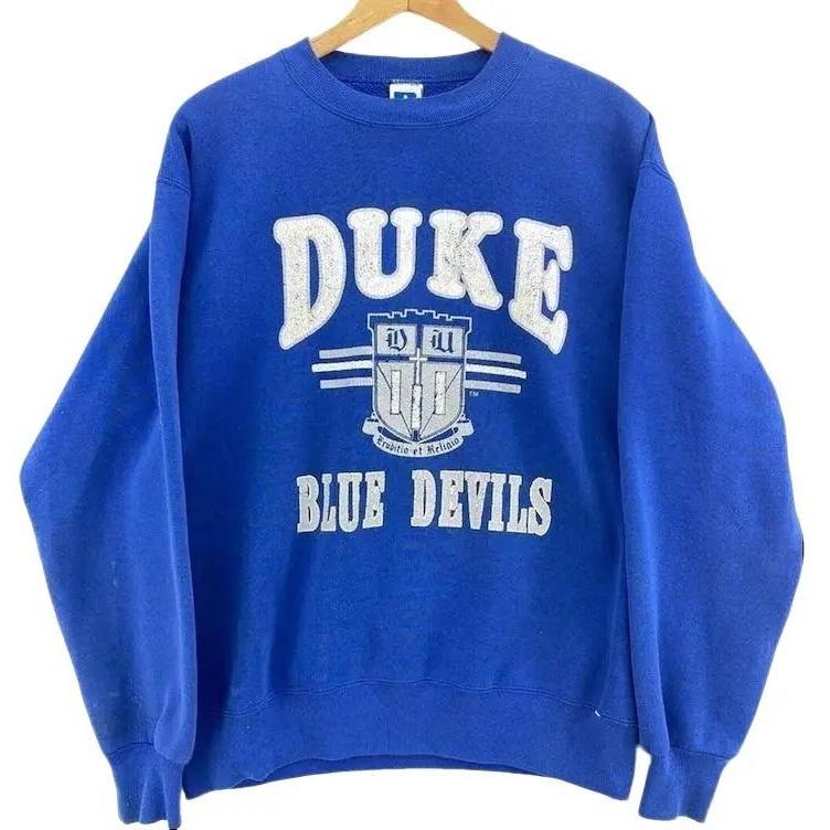 Unisex Vintage 90s Duke Blue Devils Basketball NCAA Blue Sweatshirt, University Fan Cotton Fabric