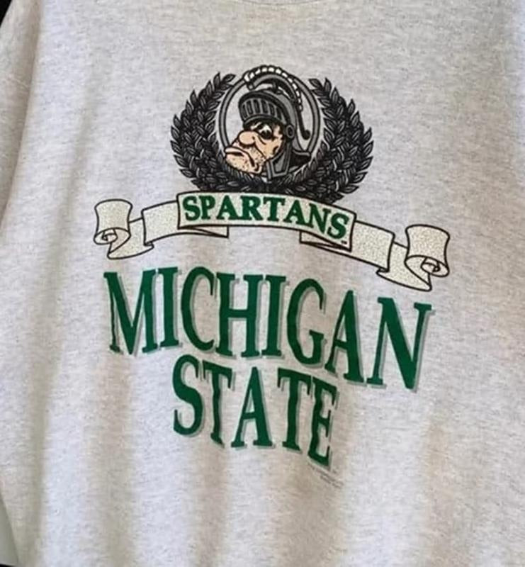 Unisex Vintage 90s Michigan State Crewneck Sweatshirt, Fan Gift Cotton Fabric Pullover Hoodie