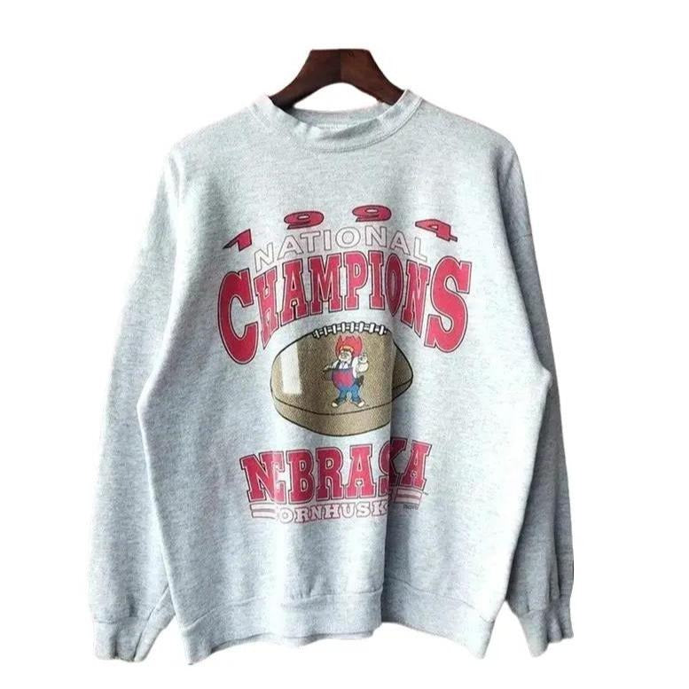 Unisex Vintage 90s Nebraska Cornhuskers University National Champions Football Sweatshirt, Football Fan Shirt Cotton Fabric