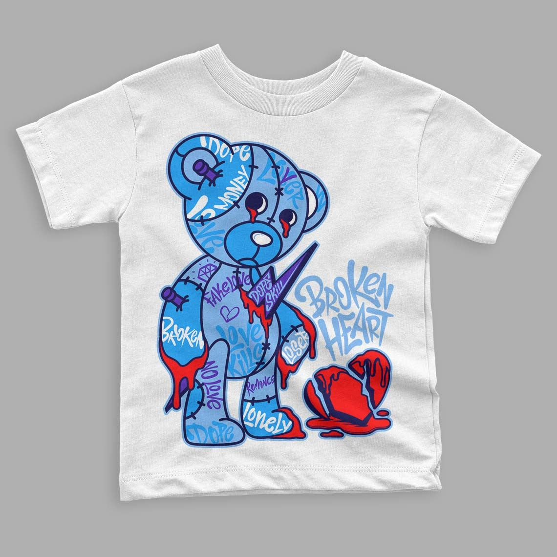 University Blue 6s DopeSkill Toddler Kids T-shirt Broken Heart Graphic