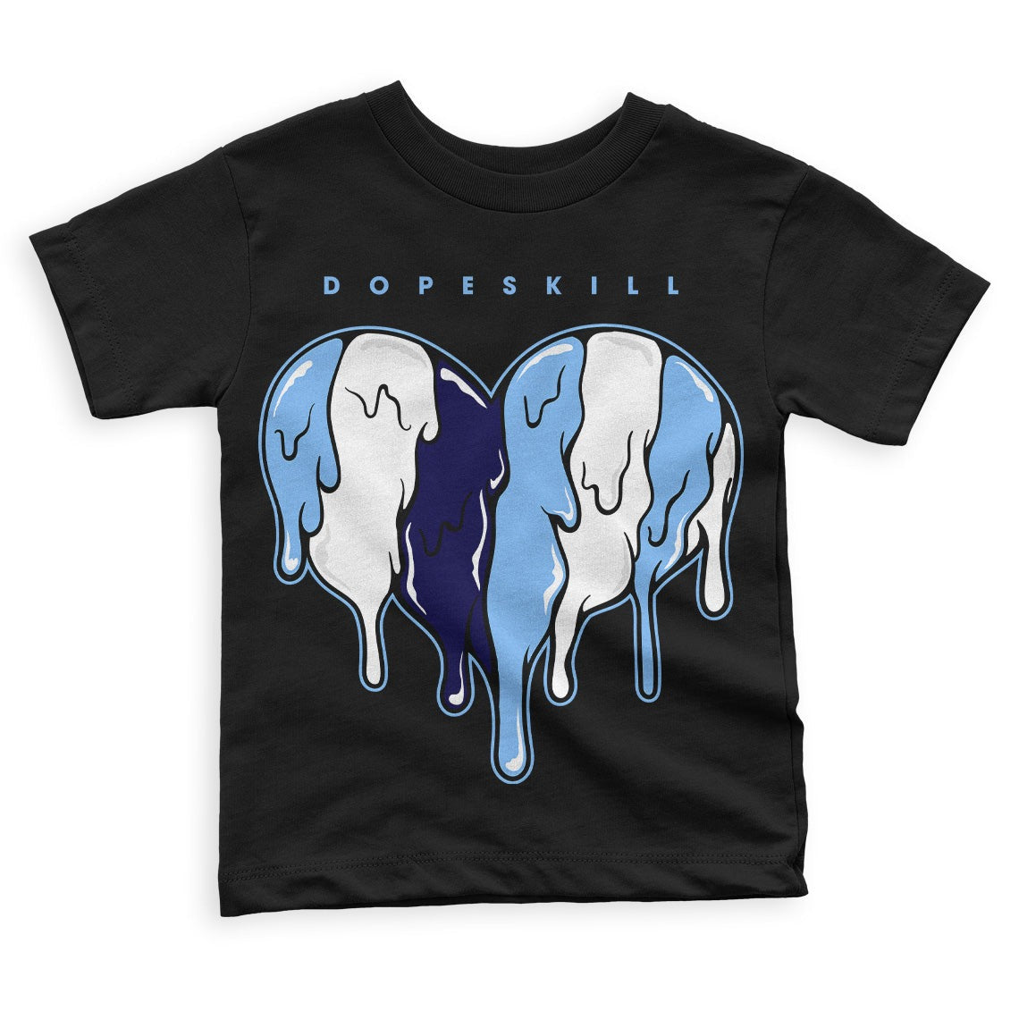 University Blue 6s DopeSkill Toddler Kids T-shirt Slime Drip Heart Graphic