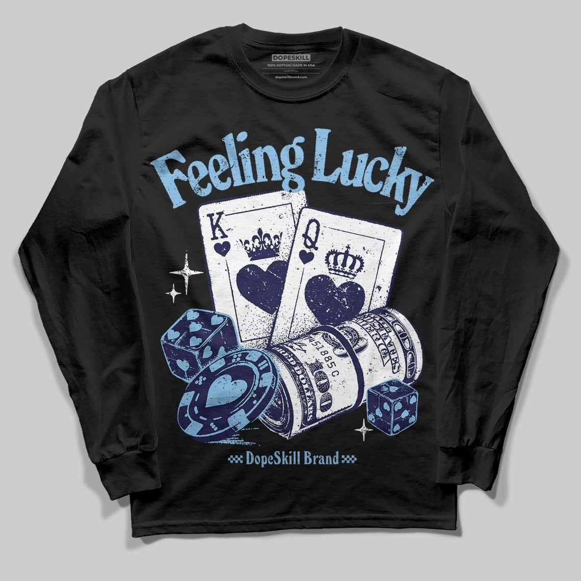 University Blue Collection DopeSkill Long Sleeve T-Shirt Feeling Lucky Graphic