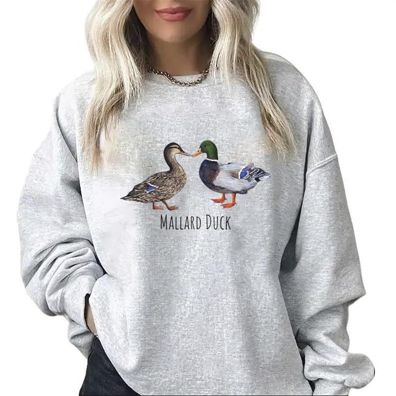 Valentine Vintage Mallard Duck Couple Shirt Hunting Season Classic Sweatshirt Graphic,Unisex, Cotton, White Ash